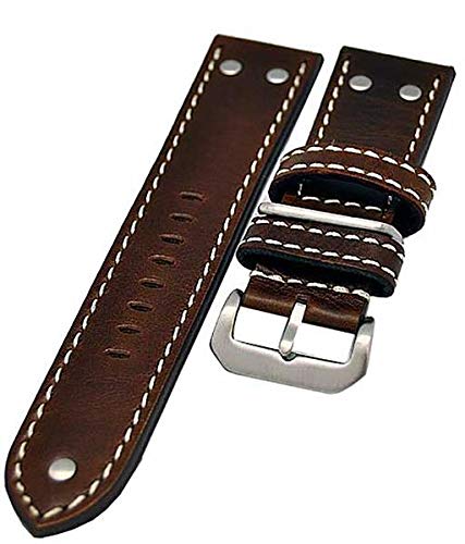 Uhrenarmband CAVARUST im Flieger-Style mit Nieten braun 26mm 4292 von Uhrenhuette