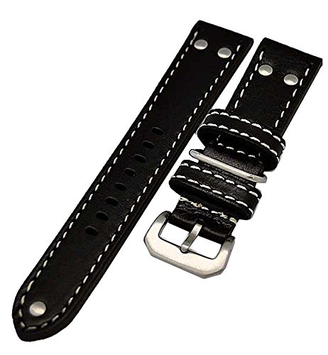 Uhrenarmband CAVARUST im Flieger-Style mit Nieten schwarz 26mm 4286 von Uhrenhuette