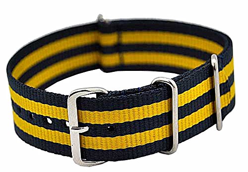 Uhrenarmband Durchzugsband Nylon blau/gelb 24mm NATO Strap 4054 von Uhrenhuette