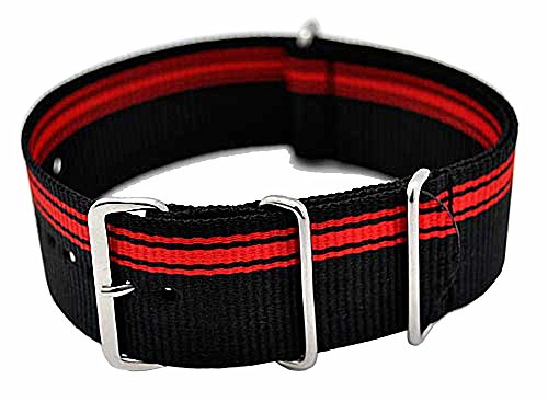 Uhrenarmband Durchzugsband Nylon schwarz/rot 18mm NATO Band 4062 von Uhrenhuette