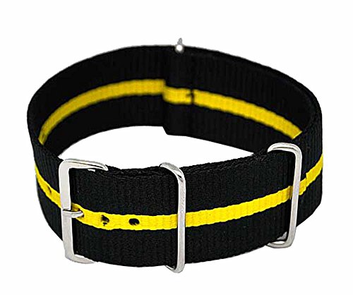 Uhrenarmband Durchzugsband Nylon schwarz gelb 18mm NATO Strap 4803 von Uhrenhuette