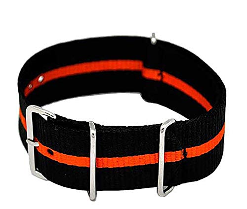 Uhrenarmband Durchzugsband Nylon schwarz orange 22mm NATO Strap 4794 von Uhrenhuette