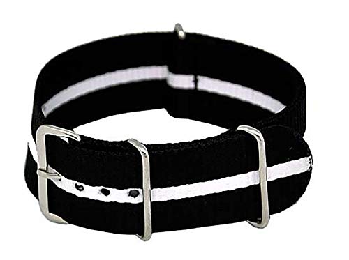 Uhrenarmband Durchzugsband Nylon schwarz weiß 24mm Mittelstreifen 4792 von Uhrenhuette