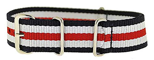 Uhrenarmband Durchzugsband Polyester blau weiß rot gestreift 24mm 7846 von Uhrenhuette