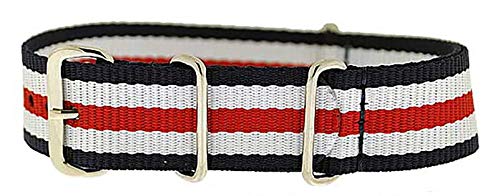 Uhrenarmband Durchzugsband Polyester blau weiß rot gestreift 20mm von Uhrenhuette