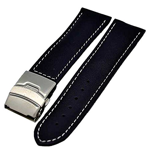 Uhrenarmband Glattleder Faltschließe 20mm blau + weisser Naht 3998 von Uhrenhuette