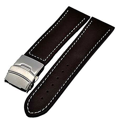 Uhrenarmband Glattleder Faltschließe 22mm braun + weisser Naht 3996 von Uhrenhuette