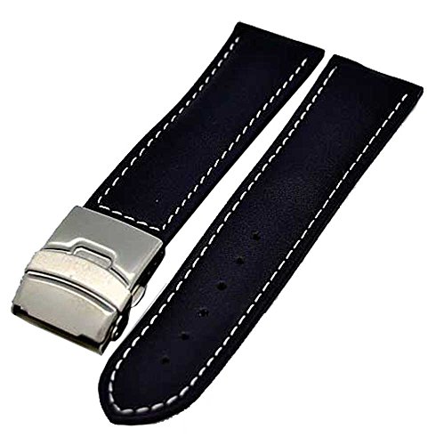 Uhrenarmband Glattleder Faltschließe 24mm blau + weisser Naht 3992 von Uhrenhuette