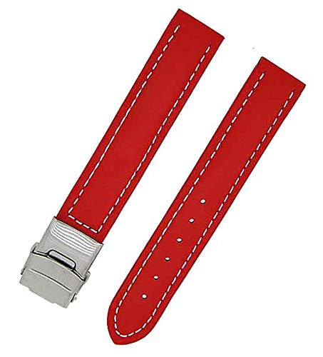 Uhrenarmband Glattleder gepolstert 18mm rot weiß Faltschließe 7778 von Uhrenhuette