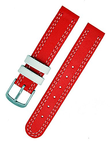 Uhrenarmband Kinder Kalbleder Rot mit Beiger Naht 16mm Dornschließe von Uhrenhuette