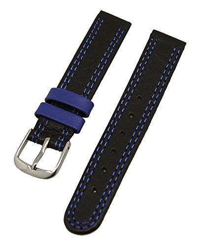 Uhrenarmband Kinder Kalbleder Schwarz mit Blauer Naht 14mm Dornschließe von Uhrenhuette