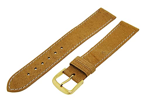 Uhrenarmband Leder Hellbraun 18mm weiße Naht Dornschließe Gold Ersatzband von Uhrenhuette