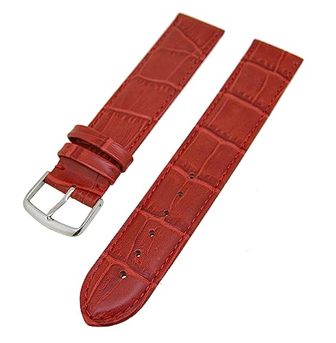 Uhrenarmband Leder Rot 18mm XL Ton in Ton Dornschließe Silber Ersatzband von Uhrenhuette