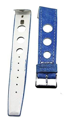 Uhrenarmband Lederband CLIP Blau 3-Loch 18mm Dornschließe Silber von Uhrenhuette