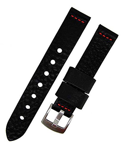 Uhrenarmband Ravenna NL extra lang schwarz NAHT rot 24mm Kalbleder6959 von Uhrenhuette