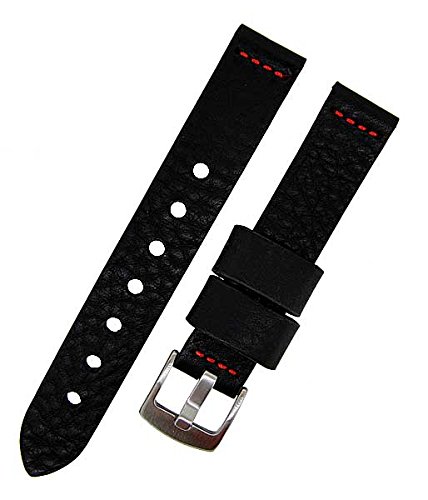 Uhrenarmband Ravenna NL extra lang schwarz NAHT rot 22mm Kalbleder6958 von Uhrenhuette