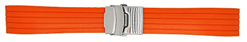 Uhrenarmband Silikon Streifen Orange 24mm Faltschließe matt von Uhrenhuette