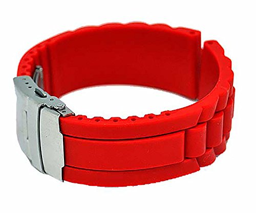 Uhrenarmband Silikon Wellen mit Faltschließe ROT 18mm NEU 4808 von Uhrenhuette