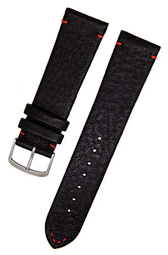 Uhrenarmband echtes Elch Leder schwarz mit roter Naht 20mm NEU 11301 von Uhrenhuette