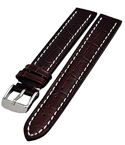 Uhrenarmband extra Lang XXL 20mm Kalbleder braun + weisser Naht 4022 von Uhrenhuette