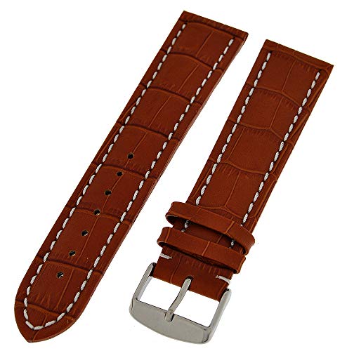 Uhrenarmband extra Lang XXL 24mm Kalbleder braun + weisser Naht 4026 von Uhrenhuette