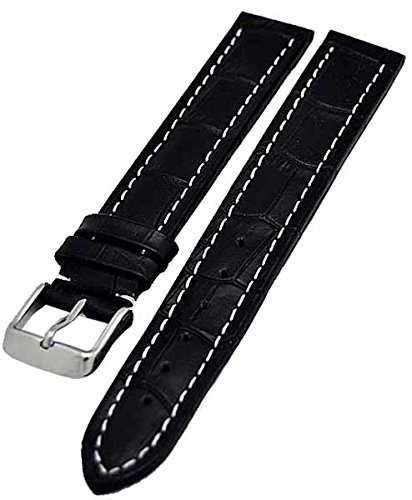 Uhrenarmband extra Lang XXL 24mm schwarz und weisser Naht 4025 von Uhrenhuette