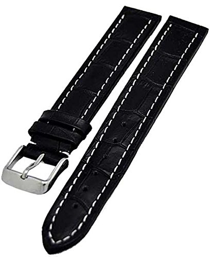 Uhrenarmband extra Lang XXL 24mm schwarz und weisser Naht 4025 von Uhrenhuette