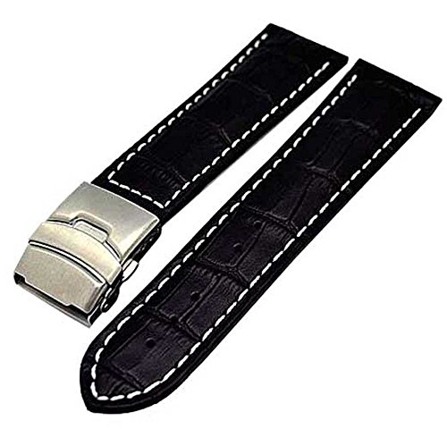 Uhrenarmband mit Faltschließe 20mm schwarz mit weisser Naht von Uhrenhuette