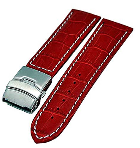 Uhrenarmband mit Faltschließe 24mm rot mit weisser Naht von Uhrenhuette