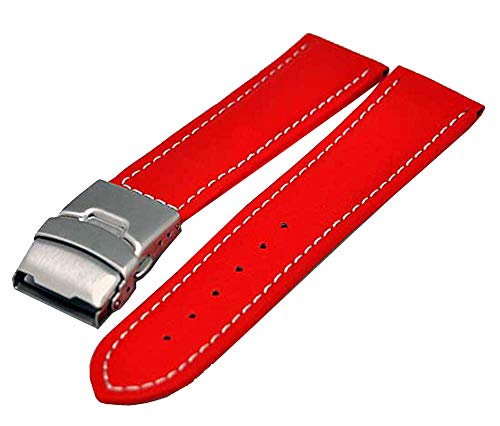Uhrenarmband mit Faltschließe 26mm rot mit weisser Naht 10028 von Uhrenhuette