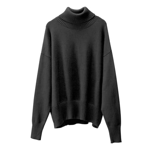 Damen Pullover Rollkragen Lose Grobstrick Casual Sweater Oversized Langarm Sweatshirt Frauen Herbst Und Winter Vielseitig Einfarbig Pullover Rollkragenpullover Schwangerschaft Locker (Black, S) von Uikceten