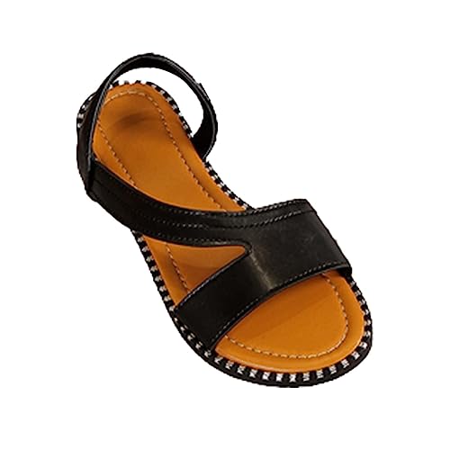 Damen Sandalen Flacne Hohle,Lässige Hausschuhe Retro-Sandalen Damenschuhe Stiefeletten Sommer (Schwarz,38) von Uikceten