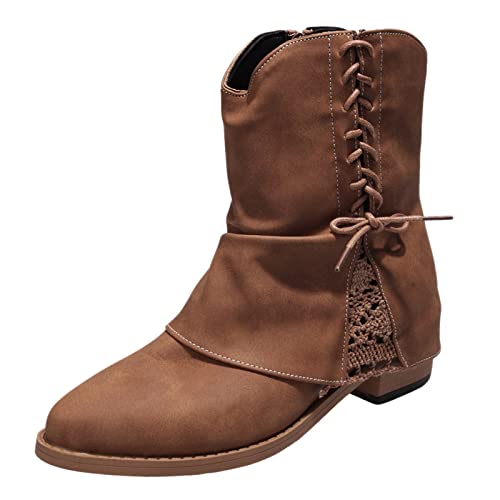 Minimalistische Stiefel mit seitlichem Reißverschluss für Damen, Stiefeletten, kurze Stiefel, einzelne Schuhe für Damen-Freizeitschuhe Jack Damen Flach (Brown, 38) von Uikceten