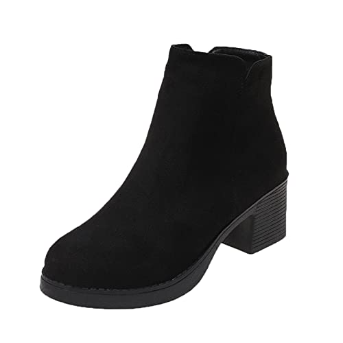 Mode Herbst und Winter Damen Stiefeletten Blockabsatz Einfarbig Seitlicher Reißverschluss Bequemer Einfacher Stil Schwarz Damen 41 (Black, 39) von Uikceten