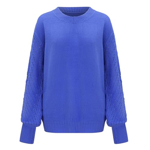 Strickpullover Damen Frauen Herbst Und Winter Casual Verdickte Und Warme Einfarbig Externe Gestrickte Pullover Sweater Pulli Lose Grobstrick Casual mit Zopfmuster (Blue, XXL) von Uikceten