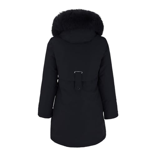 Uikceten Damen Winterjacke, Parka mit langem Pelzkragen und Kordelzug Normale Passform Verstellbar Winddicht Warm Atmungsaktiv, Steppjacke Winter langer Mantel Outdoor (Black, M) von Uikceten