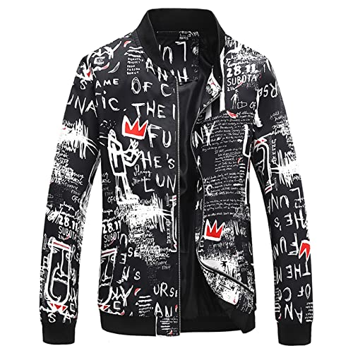 Uikceten Herren Herbst und Winter Fashion Print Langarm Herren Jacke Freizeitjacke Steppjacke Herren Schwarz (I, XXXXXXL) von Uikceten