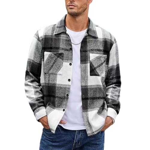 Uikceten Herren Stoffmantel Herbst Warm Plaid Mantel Verdickt Hemd Einreiher Mode männer Casual Jacke Kinder Fleecejacke Mädchen Football Jacken Kurze (Black, XL) von Uikceten