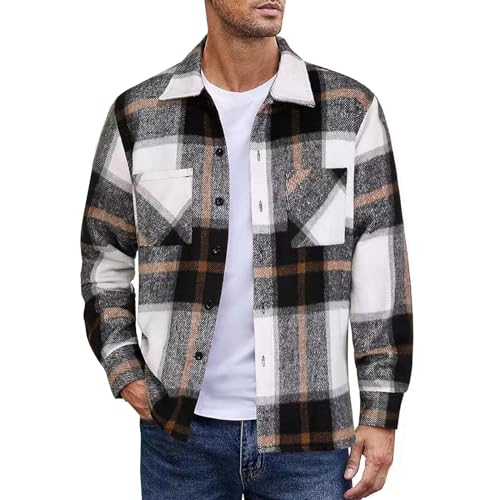 Uikceten Herren Stoffmantel Herbst Warm Plaid Mantel Verdickt Hemd Einreiher Mode männer Casual Jacke Kinder Fleecejacke Mädchen Football Jacken Kurze (Grau, XXL) von Uikceten