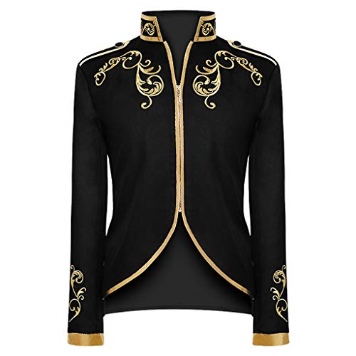 Uikceten Kostüm Cosplay Halloween Herren Steampunk Frack Mantel Gothic Mittelalter Kleidung Viktorianisch Blazer Jacke Herren Langarm Prinz Smoking Viktorianischen Kostüme (Black, L) von Uikceten