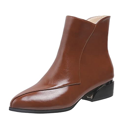 Uikceten Modische Herbst-Winter-Frauen-Stiefelette mit dickem Absatz, niedrigem Absatz, einfarbig, seitlicher Reißverschluss, schlichtes Design, lässiger Stil Glattleder Blau (Brown, 41) von Uikceten