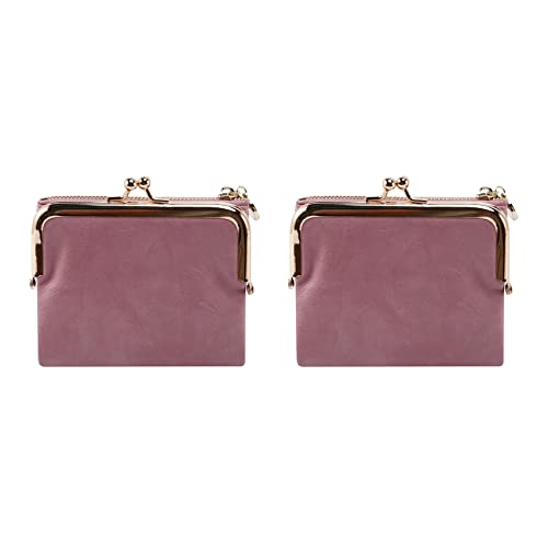 Uikdjgu 2X Damen Kurz Brieftasche Bifold Retro Multifunktions Geldbörse mit Reißverschluss und Kiss Lock Rosa von Uikdjgu