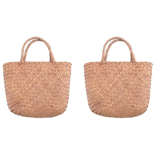 Uikdjgu 2X Lässige Stroh Sack Natürlicher Wicker Handtasche Frauen Geflochtene Handtasche Für Garten Handgefertigte Mini Gewebtes Rattan von Uikdjgu