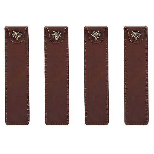 Uikdjgu 4X Echtes Leder Federbeutel Halter Single Pencil Bag Federtasche mit Druckknopf für Rollerball Fountain Ballpoint Pen-Brown von Uikdjgu