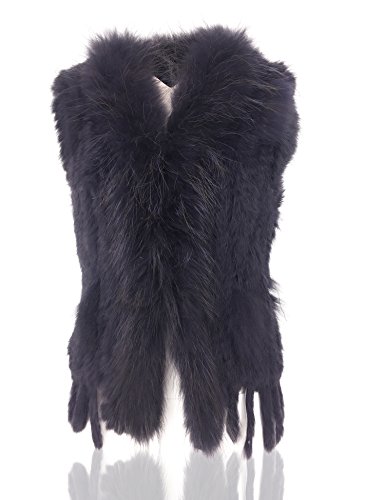 Uilor® Damen 100% Echte Kaninchen Fellweste Winter Gestrickt Pelzweste Länge 65cm von Uilor