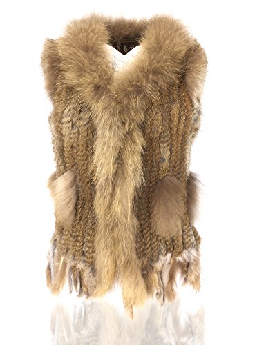 Uilor® Damen 100% Echte Kaninchen Fellweste Winter Gestrickt Pelzweste Länge 65cm von Uilor