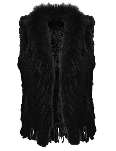 Uilor® Damen 100% Echte Kaninchen Fellweste Winter Gestrickt Pelzweste Länge 65cm von Uilor
