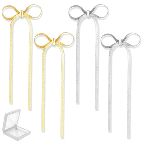 Uirheurd 2 Paar Bow Earrings Schleifen Ohrringe Silber Bow Earrings Gold Schleife Ohrstecker Damen Ohrringe Schleife Ribbon Earrings Ribbon Ohrringe für Damen Mädchen Valentinstag Geschenke von Uirheurd