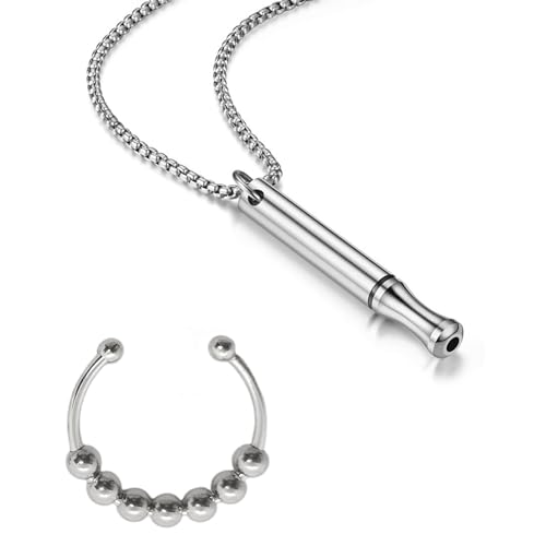 2 Stück Silber Rauchentwöhnung Kette Atemkette Rauchentwöhnung Atemkette Raucherentwöhnung Kette Atem Halskette Atmungshalskette Anti-Angst-Ring für Männer und Frauen von Uirheurd