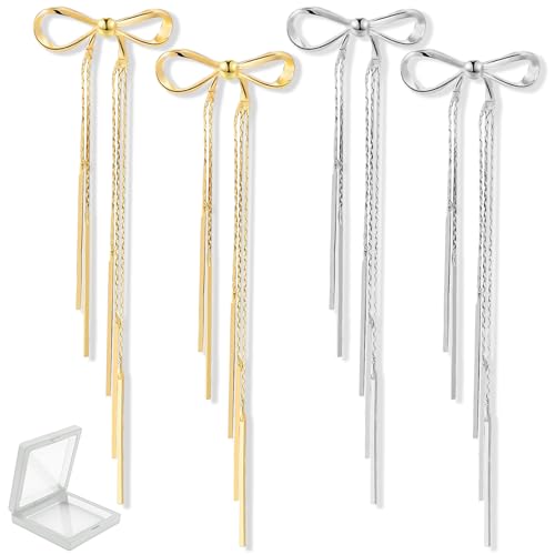 Uirheurd Bow Earrings 2 Paar Schleifen Ohrringe Silber Bow Earrings Gold Ribbon Earrings Damen Ohrringe Schleife Ribbon Earrings Bogen Ohrstecker Ohrringe für Damen Mädchen Valentinstag Geschenke von Uirheurd